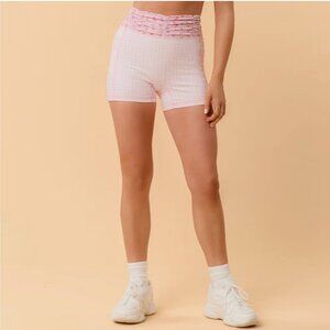 NWT Blogilates Ruched Waist Bike Shorts Pink Gingham
